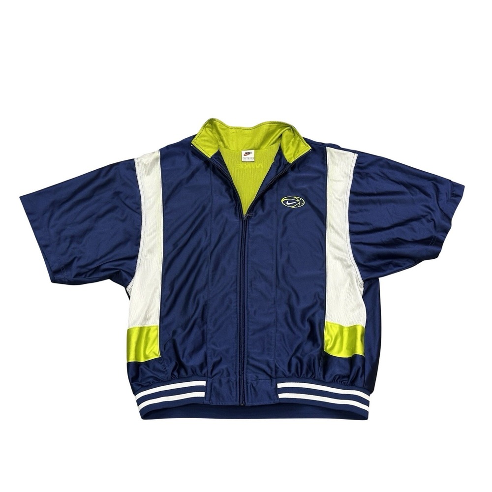 Vtg Nike Y2K Center Swoosh Basketball Track Jacket Blue Neon Green Gorpcore XL